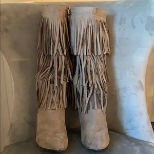 Putty Colored Fringe Boots
